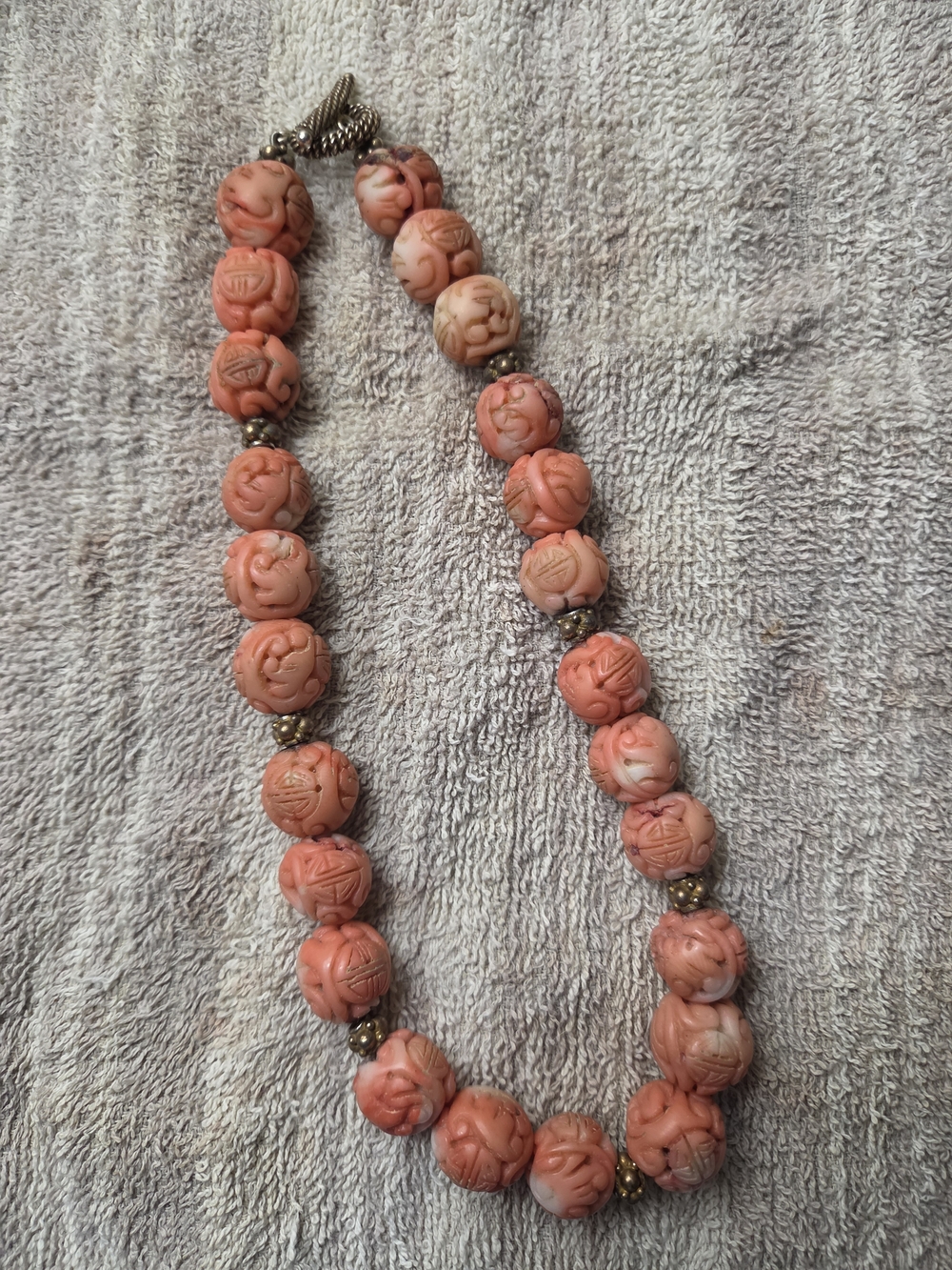 Hand-Carved Coral Bead Necklace - Pink